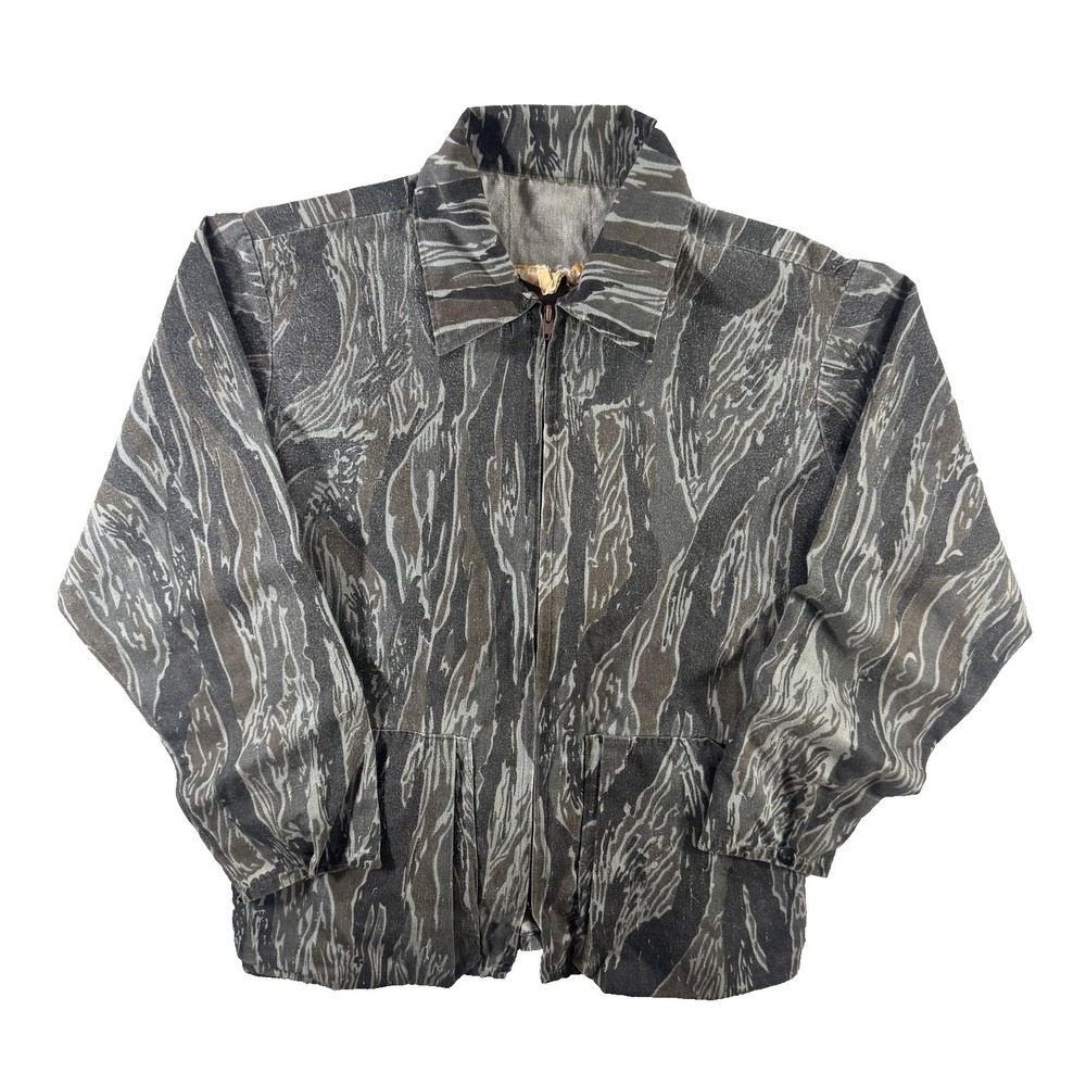 Vintage Ideal Jacket Mens Large Gray Silent Leaf Camo Hunting Full-Zip